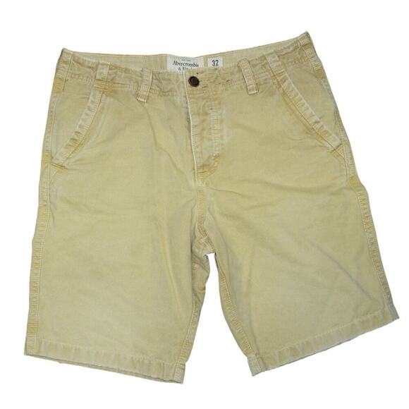 Abercrombie & Fitch Men’s Khaki Chino Shorts Size 32 Casual Flat Front - Picture 1 of 7